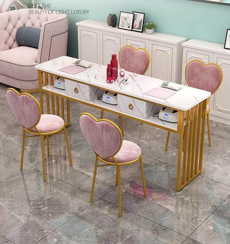 Modern Simple Manicure Table And Chair Set Single Double Triple Net Red