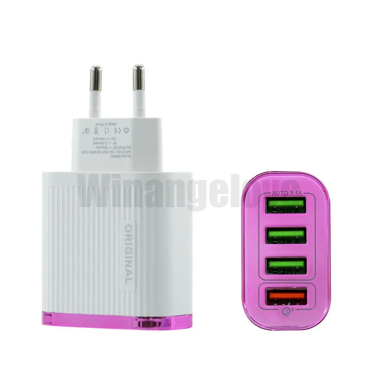 20 шт./лот EU/US адаптер qc3.0 4 порта 3.1A Мульти USB зарядное устройство US дорожное зарядное устройство адаптер питания для i Phone X 8 Быстрый Настенный адаптер