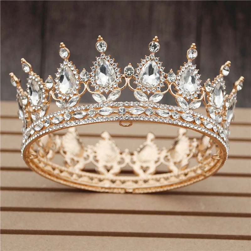 Gold White 30 вариантов хрустальные диадемы невесты свадебная корона королевская Королева Король круглый диадема свадебный головной убор Театрализованное украшение для волос аксессуар для головы - Окраска металла: Gold White