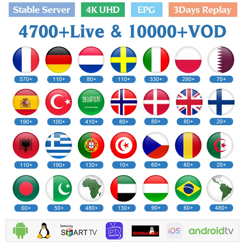 

Full HD IPTV France Arabic Belgium IPTV Subscription Spain Italy Portugal French IPTV Code for Android/Mag/Smart Tv Italia IP TV