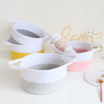 

INS Nordic Cotton Rope Storage Baskets With Handles Hand Wowen Desktop Sundries Finishing Basket Kids Toys Debris Organizer Box
