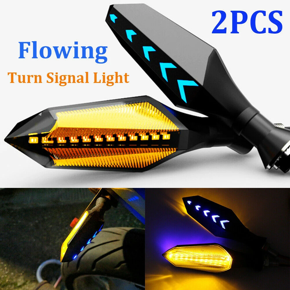 

2 pcs Amber Motorcycle Turn Signal Lights With Blue Flowing Indicator 17 LED Bulb Fits for Universal Motorcycle