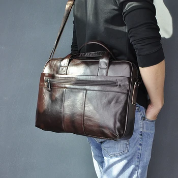 

Genuine Leather Fashion Design Men Coffee Briefcase Business 15" Computer Laptop Case Attache Messenger Bag Portfolio 9022-b