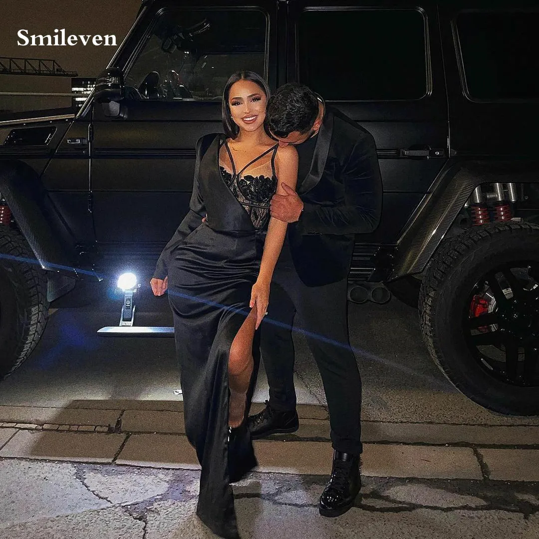 

Сексуальное вечернее платье-Русалка Smileven, плиссированные черные кружевные платья для выпускного вечера, элегантное вечернее платье на одно плечо без рукавов с разрезом сбоку