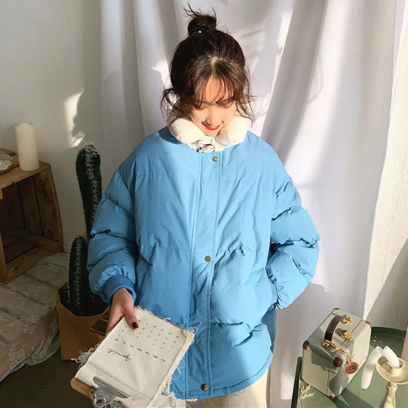 INS Super Fire Thick down Coat Women's Winter New Style Korean-style Students Loose-Fit Leather Buckle Fur Collar Warm Cotton Ov
