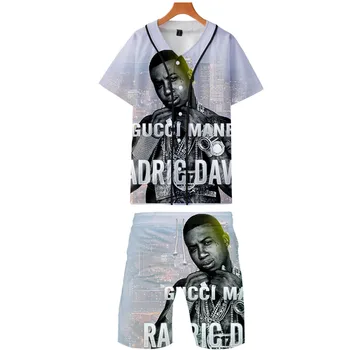 

2019 Mane Radric two piece set jackets and shorts Kpop Fashion new cool print Mane Radric baseball jacket set for men streetwear