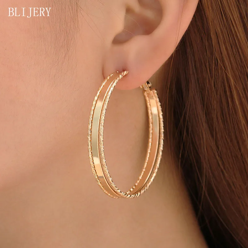 

BLIJERY Fashion Big Hoop Earrings Shiny Gold Color Alloy Metal Circle Earrings for Women Punk Jewelry Boucles d'oreilles