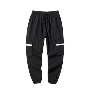 

Spring Hip Hop Joggers Men Pants Black Harem Fleece winter Pants men Multi-pocket Ribbons Sweatpants Casual Trousers