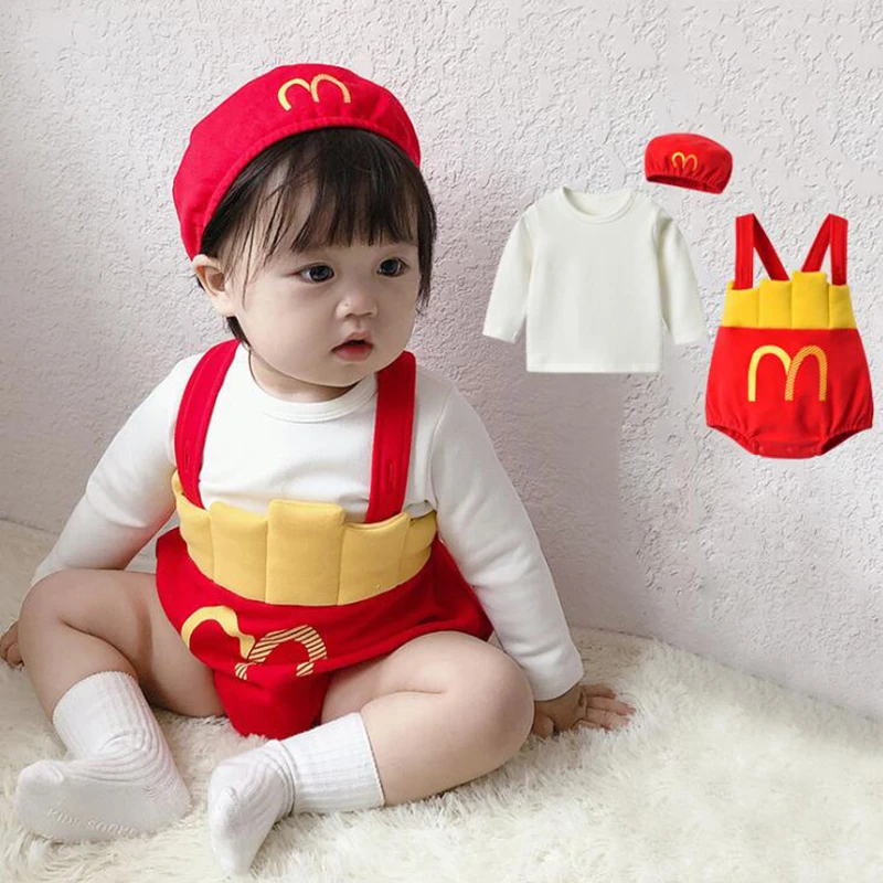 JYBIENBB Kawaii Summer Newborn Baby Girl Boy MacDonald Clothes Cool 3 Pieces Set With Hat For Kid Cute Cotton Bebes Bodysuit baby dress and set