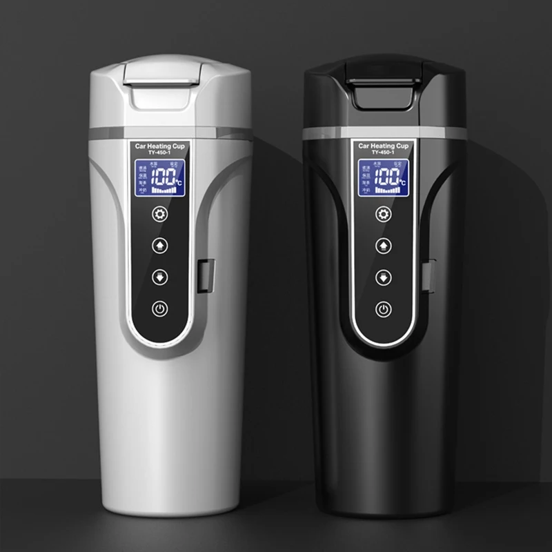

For Car Portable Electric Kettle Heating Coffee Cup Mug Travel Thermos Bottle Digital Display Smart Touch Temperature Control