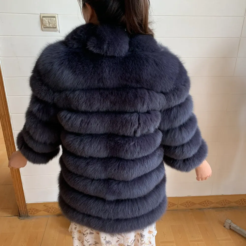 Dark grey Новинка 70 см женское теплое пальто из натурального Лисьего меха короткая тонкая зимняя куртка из натурального меха модная верхняя одежда роскошное пальто из натурального Лисьего меха для - Цвет: Dark grey