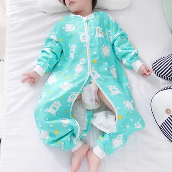 

Double Cotton Breathable Baby Toddler Anti-kick Pajamas Newborn Kid Gauze Split Leg Sleeping Sack Bag Summer 60/70/80/90cm
