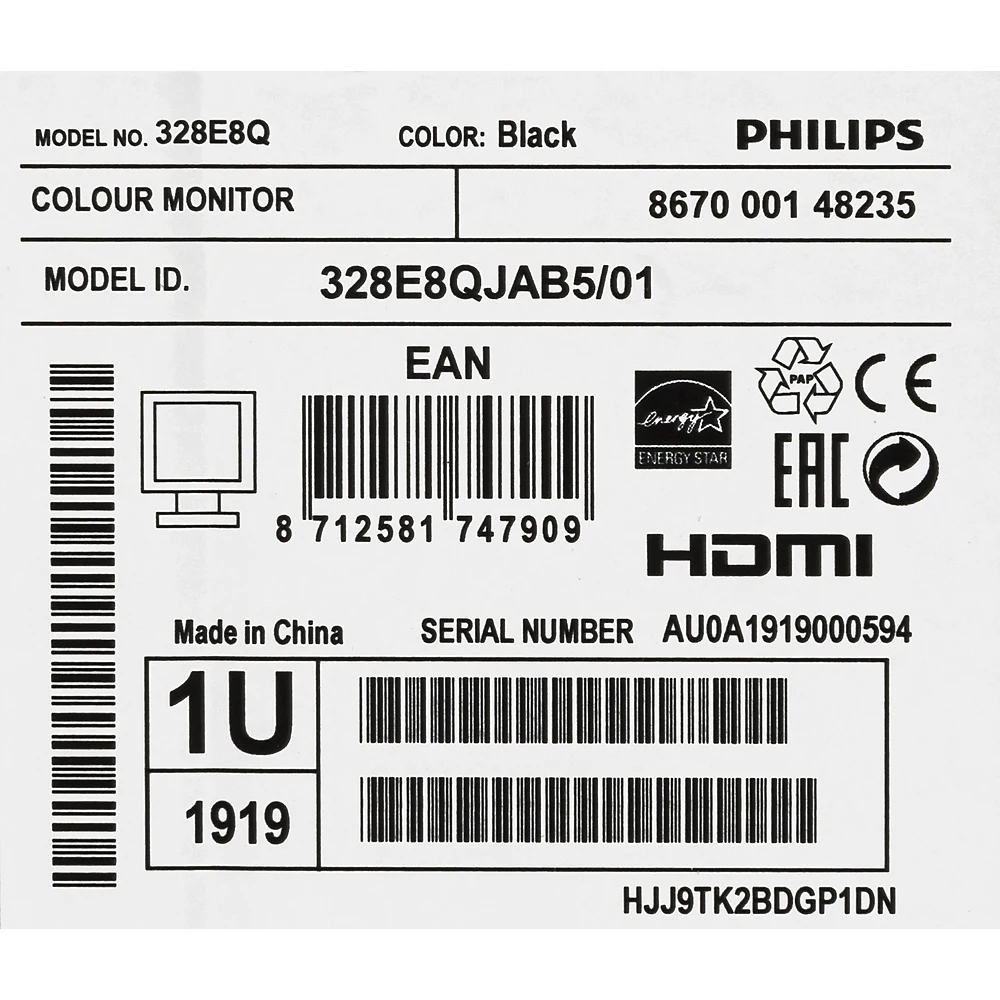 Монитор PHILIPS 328E8QJAB5(00/01) 31,", черный