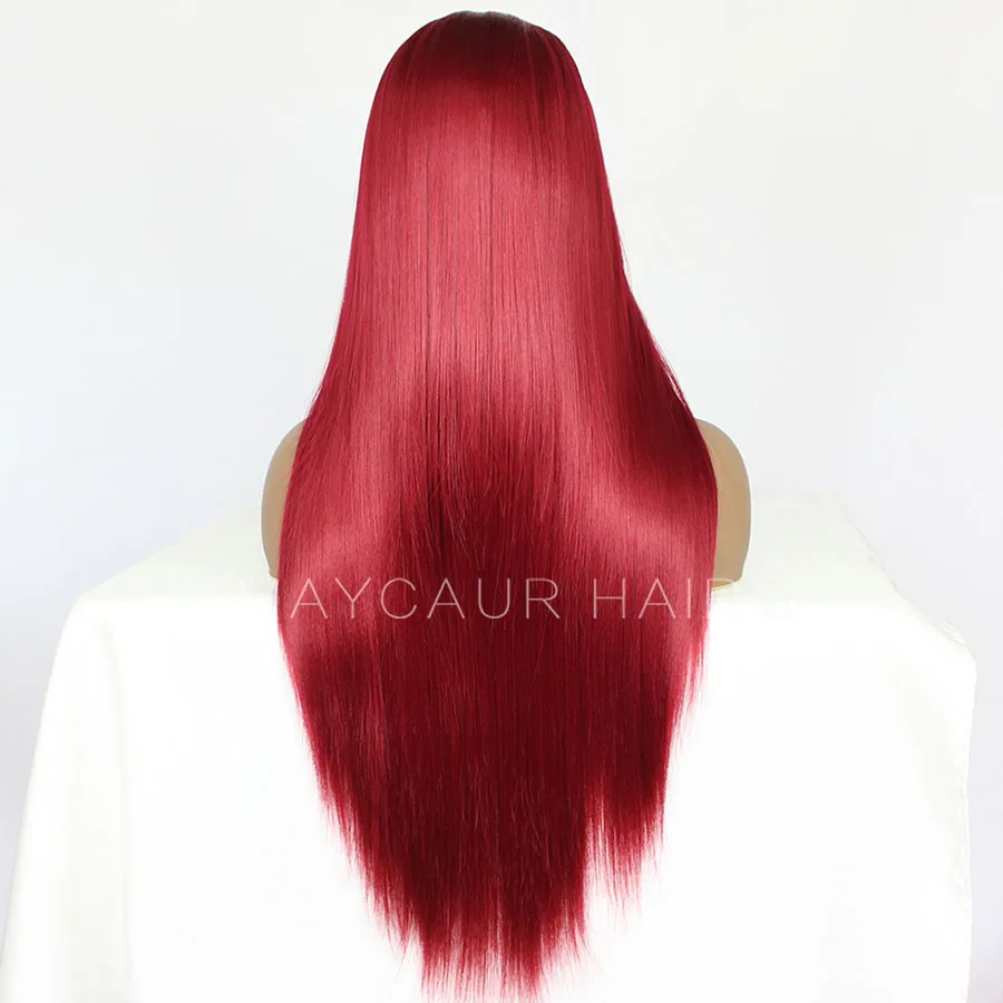 13x6 Inch Lace Wigs Long Straight Hair Wigs for Fahison Women Red Color Synthetic Lace Front Wigs with Natural Hairline 22 Inches-Maycaur (8)