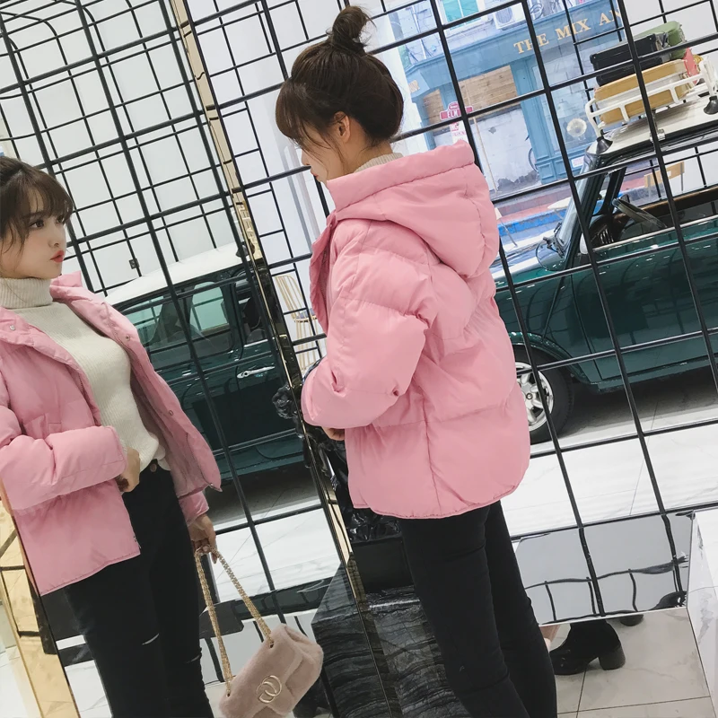 pink Куртка женская зимняя короткая Корейская версия свободная хлопковая стеганая куртка Студенческая одежда хлопковая стеганая куртка - Цвет: pink