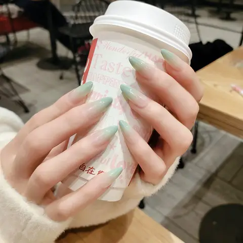 Artificial False Nails with Glue Milk Tea Gradients Long Stiletto Designs Manicure Art Patch Tips Fake Nails Press on Nail