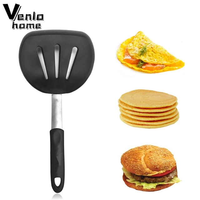 Flexible Silicone Spatula Turner Wide Non Stick Pancake Turner With  Stainless Steel Handle Kitchen Cooking Turner