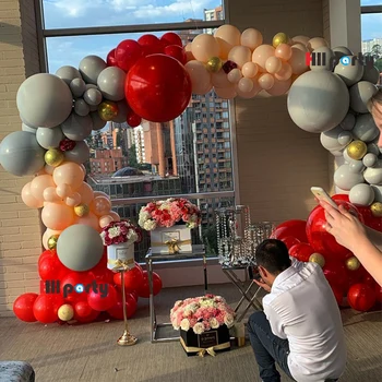 

134Pcs Diy Party Decoration Balloon Garland Arch Kit Red Gray Metallic Gold Latex Balloons For Wedding Anniversary Decorations