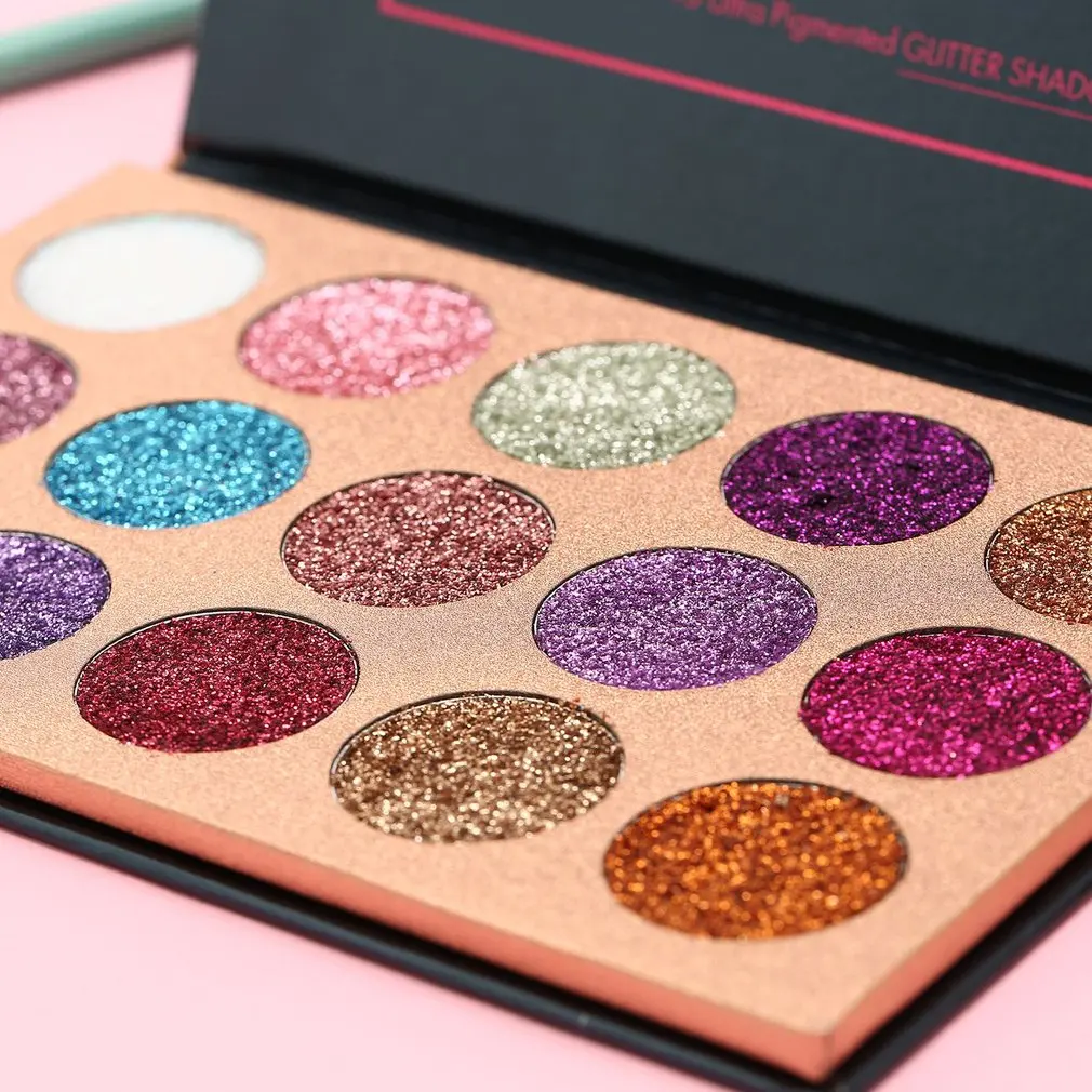 

BEAUTY GLAZED Portable Eyeshadow Palette 15 Ultra Pigmented Glitter Shadows Pressed Glitter Make Up Flash Long Lasting