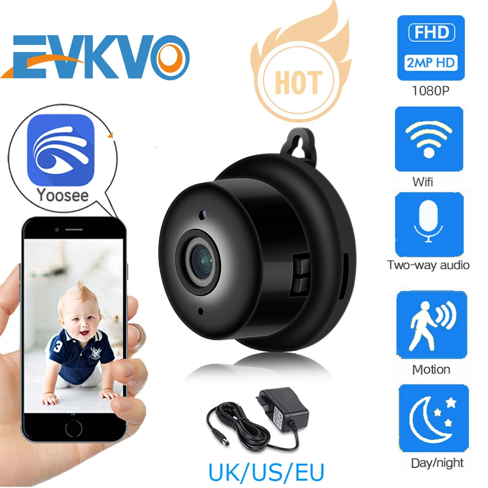 

EVKVO 1080P Wireless Mini WiFi Camera Home Security Camera IP CCTV Surveillance IR Night Vision Motion Detect Baby Monitor Yoose