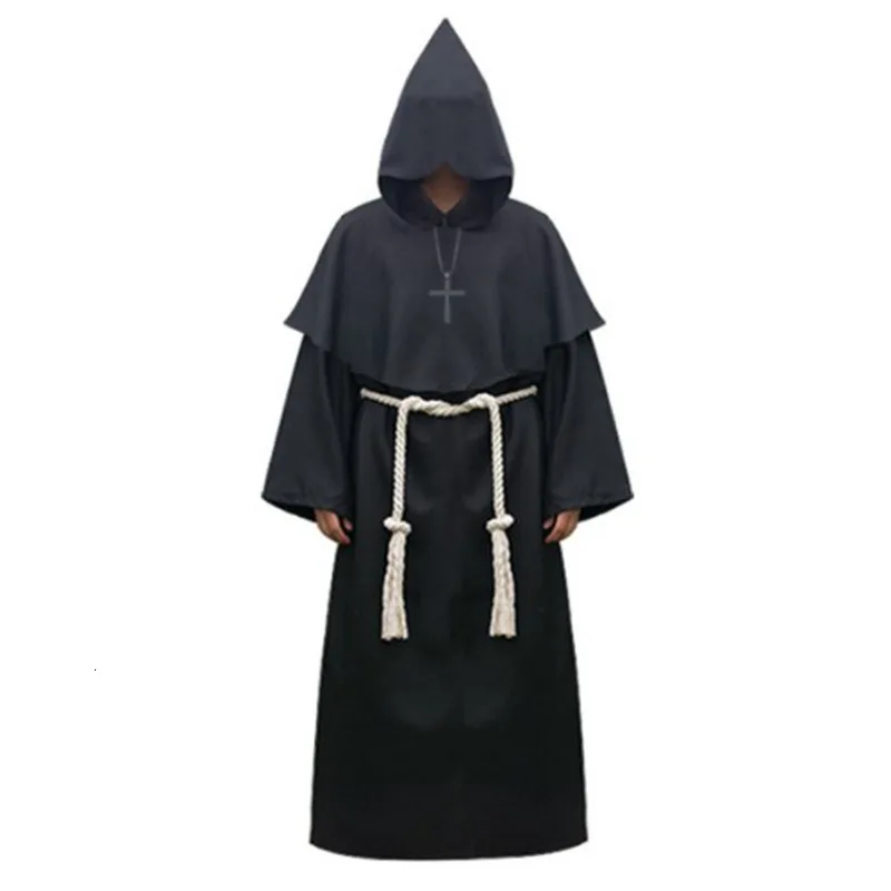 

Halloween Priest Friar Cloak Cape Comic Party Cosplay Scary Costumes Monk Wizard Witch Hooded Robes Medieval Renaissance Outfits
