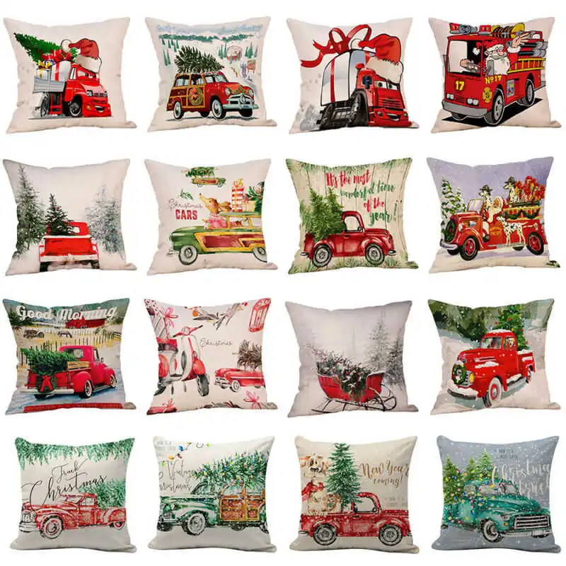 

New Arrivals Christmas Truck Pillowcases Red Car Christmas Tree Home Sofa Bedroom Decorative Festival Gift Cushion Cover 45*45cm