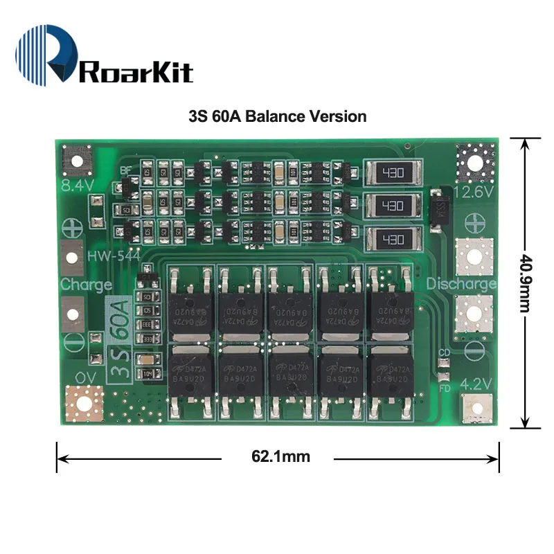 3S 60A Balance 3 S/4S 40A 60A литий-ионный аккумулятор Защитная плата 18650 PCB BMS для электродвигателя 11,1 V 12,6 V/14,8 V 16,8 V - Цвет: 3S 60A Balance