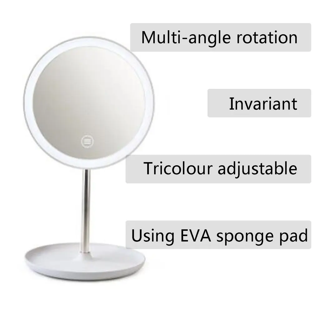 Практичный модный светодиодный светильник, зеркало для макияжа, круглый светильник с USB, туалетное маленькое зеркало, настольное зеркало, одиночное зеркало