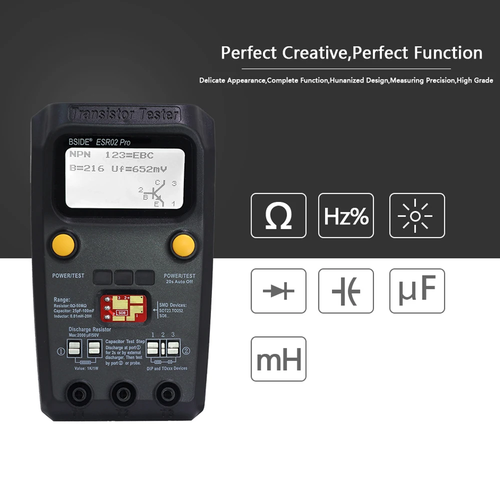 BSIDE ESR02 Pro Transistor Tester Digital Multimeter Diode Triode Resistor Capacitance Inductance MOSFET NPN Triac MOS Detector digital multimeter,transistor tester,multimeter tester