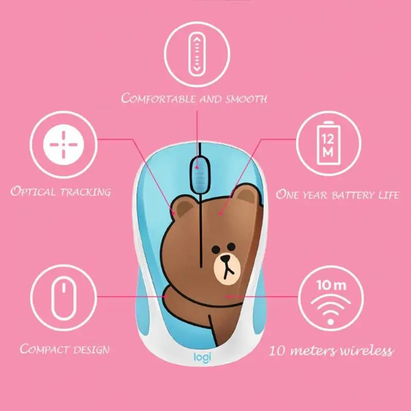 Беспроводная мышь Logitech LINE FRIENDS 2 4 ГГц мини мультяшный USB приемник оптический