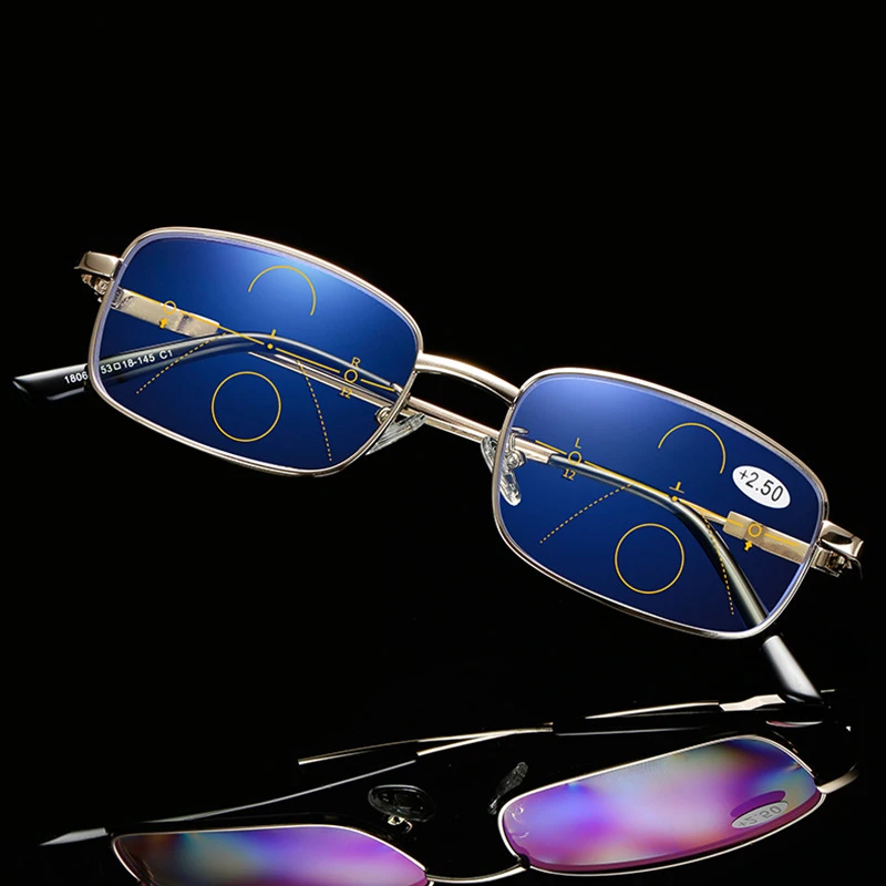 Прогрессивные Мультифокальные очки для чтения для мужчин и женщин, сплав, титан, анти-синий светильник, очки, близкое дальнее зрение, гиперония, диоптрий