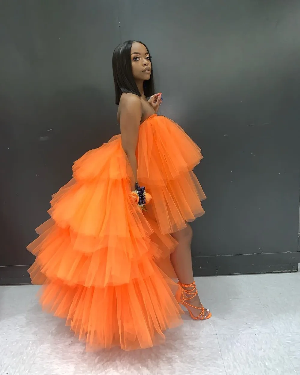 Pretty Orange Tulle Dress Plus Size 