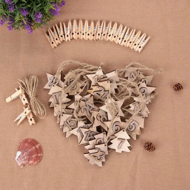 

1Pack Christmas DIY Calendar Pendant Christmas Wooden Decor 1-24 Calendar Hanging Greeting Cards Christmas Decorations New