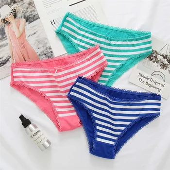 

3pcs/lot Low-Rise Women Underwear Panties Classic Striped Lady Briefs High Quality Cotton Breathable Underpants 20