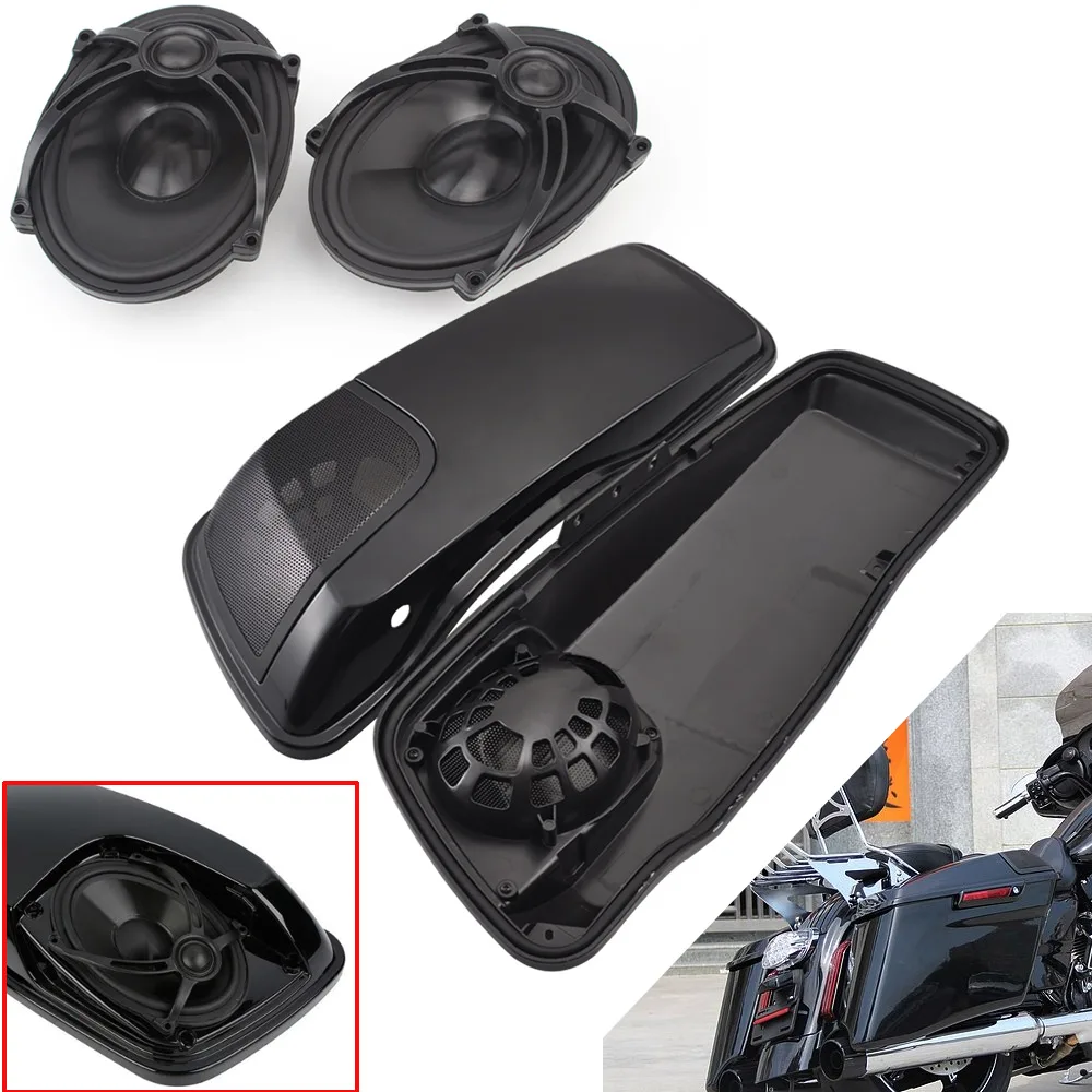 

Black ABS Motorcycle 5" x7" Saddlebag Lids With Speakers For Harley Touring Road King Electra Street Glide 2014-2020