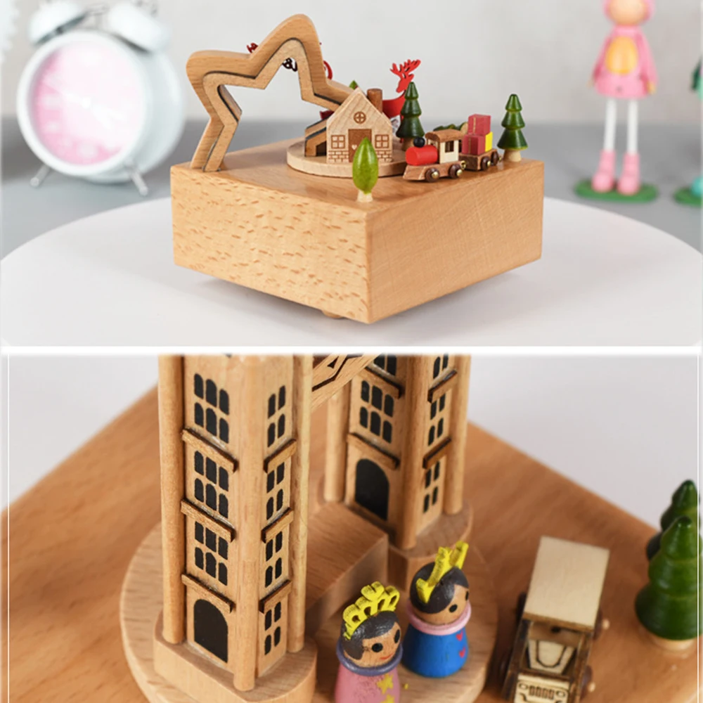 Carousel Musical Boxes Wooden Music Box Crafts Retro Birthday Gift Vintage Home Decoration Beech Music Box Dropshipping O18