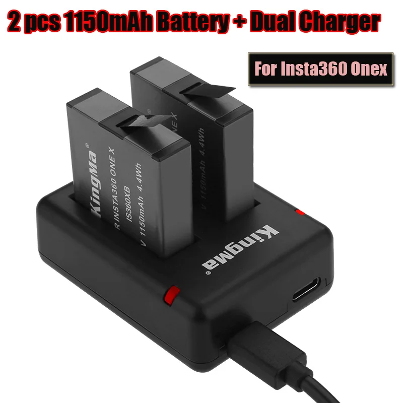 

New 1150mah Battery And Charger For Insta360 One X Chargeable Battery+Type-C / Micro port Dual Charger Camera Accessories Kits