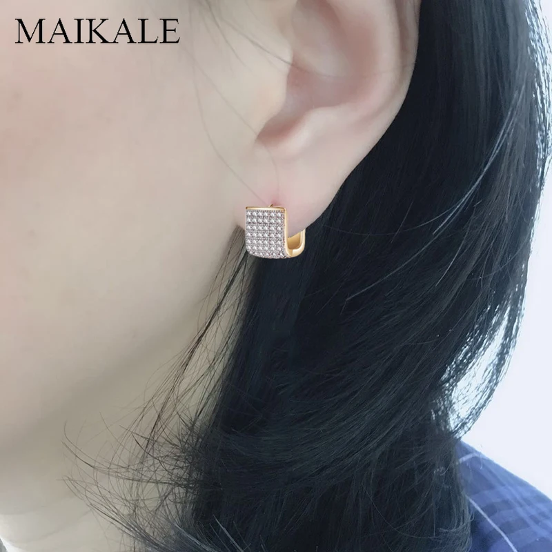 MAIKALE Роскошные u-образные серьги с цирконием кубической огранки для женщин золотого и серебряного цвета темпераментные серьги корейские очаровательные подарочные украшения