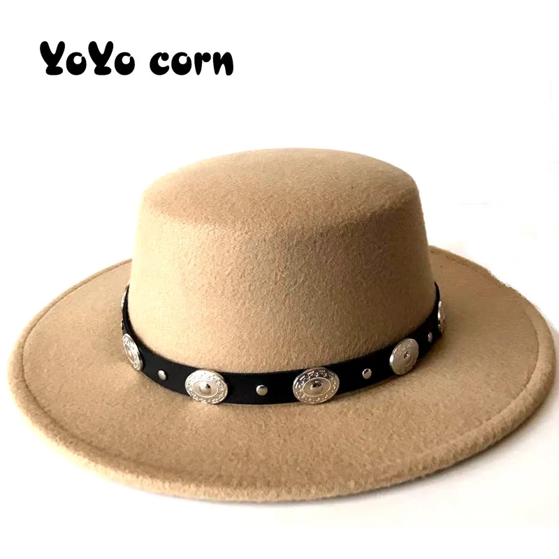

YOYOCORN European American Round Caps Bowler Hats Feminino Black belt Imitation Woolen Women Men Ladies Fedoras Top Jazz Hat