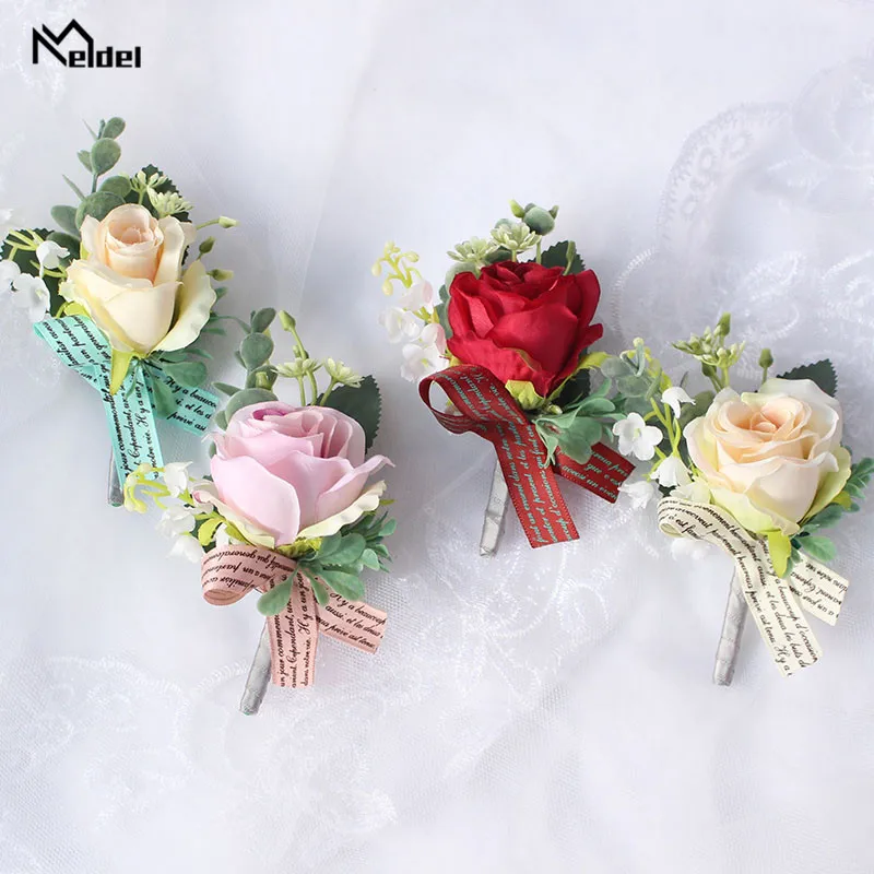 

Meldel Silk Rose Boutonniere Men Corsage Wedding Corsage Bracelet Bridesmaid FlowerWedding Groom Buttonhole Marriage Accessories