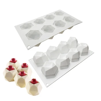

8 Cavity Diamond Polygonal Silicone Cake Mold French Dessert Mousse Pastry Tray Candle Mould Muffin Sweety Baking Tools