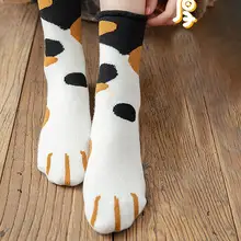 Мягкие женские носки, модная симпатичная кошачья лапа, коралловые носки, новые милые носки с животными для девочек, утепленные носки для женщин средней длины Meias