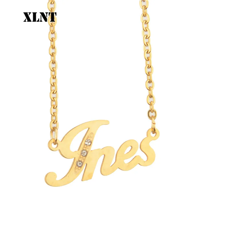 XLNT Ines Name Necklace New Arrival Sale Personalized Letter CZ Initial Women Girl Gorgeous Family Jewelry Gift | Украшения и