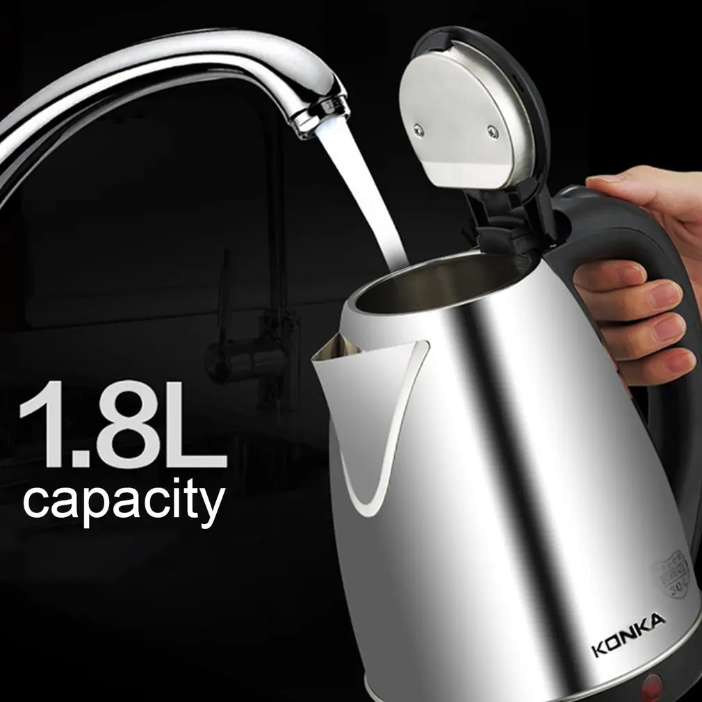 1.8L электрический чайник для воды из нержавеющей стали, мощный электрический чайник с функцией автоматического отключения, быстрый Электрический чайник для кипячения