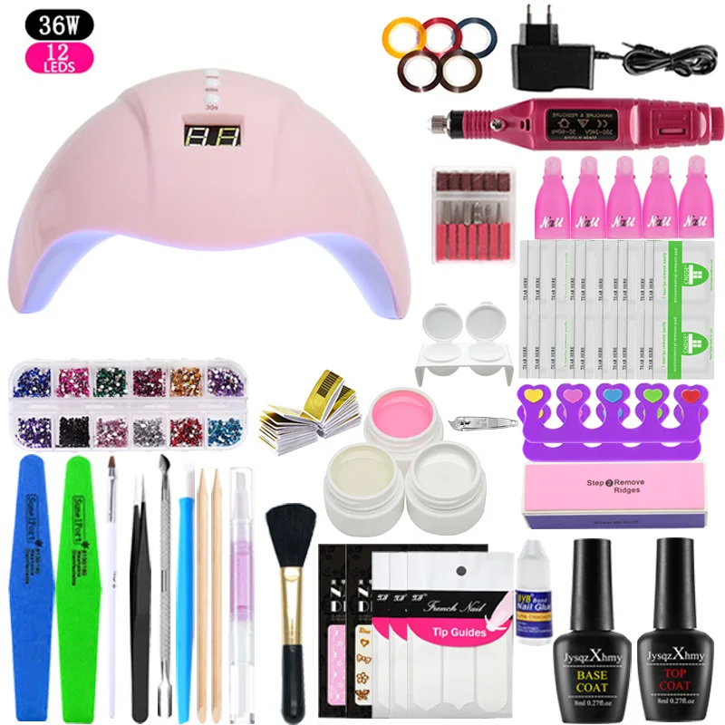 no color gel set Набор для ногтей 36 Вт УФ светодиодный светильник Сушилка с 6/10/12 шт инструментов для ногтей Гель-лак набор Био-Гели Soak Off маникюрный набор Гель-лак для ногтей Nail Art Набор инструментов - Цвет: no color gel set
