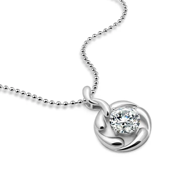 

Rounded zircon pendant Wholesale solid 925 sterling silver necklace Fashion women long silver beads necklace jewelry accessories