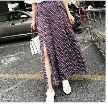 

Fashion Chiffon Wide Leg Pants Woman Loose Lace Up Split Trousers Women Ankle-Length Women Clothes 2018