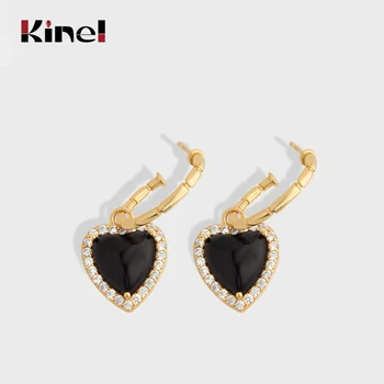

Kinel Genuine Silver 925 Jewerly Black Onyx Heart Earrings for Women Original Design Bijoux Brincos Christmas Gifts