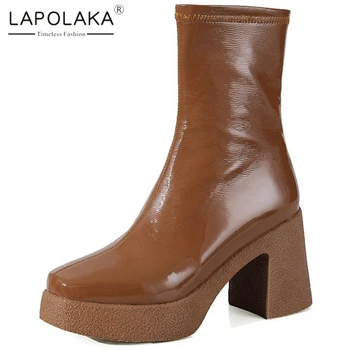 

Lapolaka 2021 Hot Sale Top Quality Short Booties Woman Shoes Chunky High Heels Platform Zipper Concise Winter Boots Female