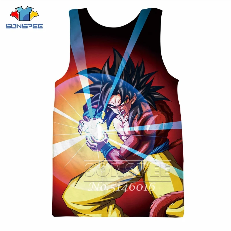 SONSPEE аниме Жемчуг дракона Гоку Супер Saiyan 3D печать Harajuku летняя майка унисекс повседневные забавные рубашки без рукавов жилет t107
